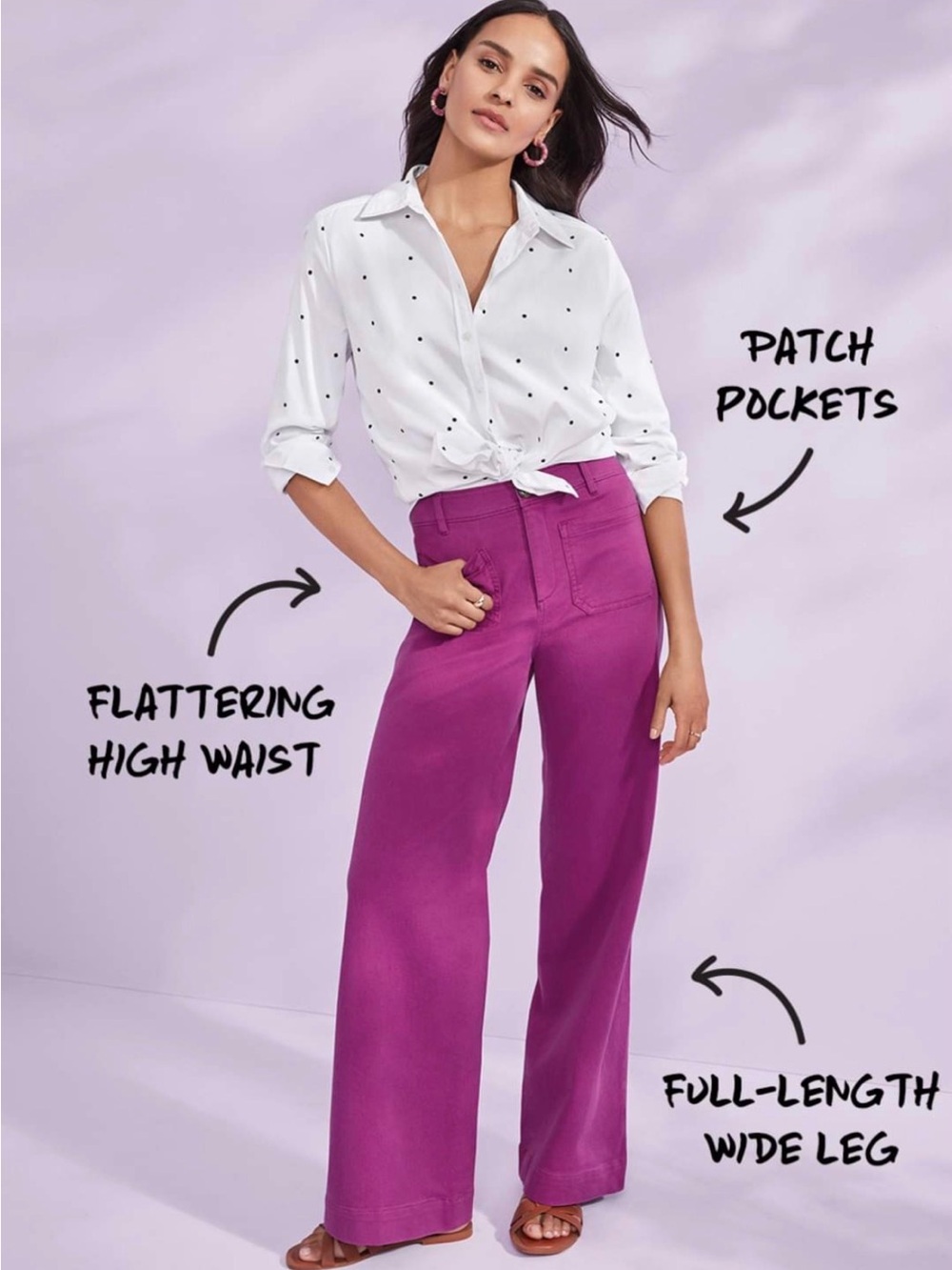 LOFT Magenta High-Rise Palmer Wide-Leg Pants with Patch Pockets Size 0